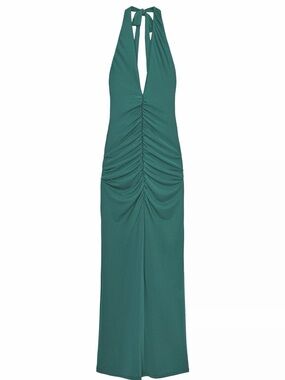Teal Halter Ruched Maxi Dress